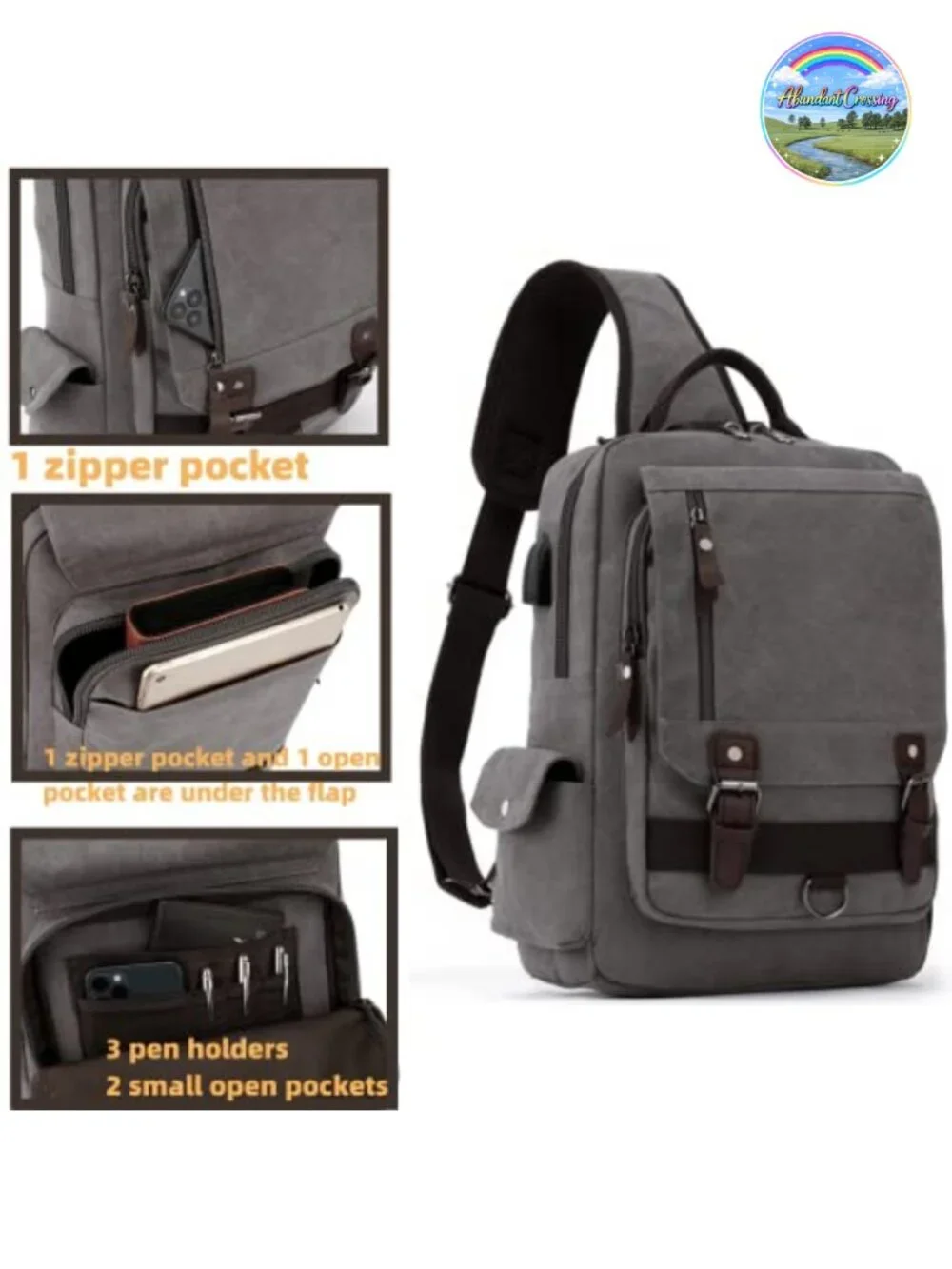 Retro Canvas Messenger Bag with USB Charging, Anti-Theft Lock, 12 Pockets